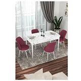 Canisa Kor Serisi 4 Sandalye Bordo Beyaz Mermer Desen 70x114 Açılabilir Mutfak Masa Takımı