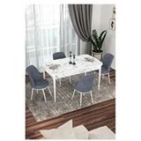 Canisa Kor Serisi 4 Sandalye Füme Beyaz Mermer Desen 70x114 Açılabilir Mutfak Masa Takımı