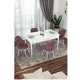 Canisa Kor Serisi 4 Sandalye Gül Kurusu Beyaz Mermer Desen 70x114 Açılabilir Mutfak Masa Takımı