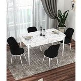 Canisa Kor Serisi 4 Sandalye Siyah Beyaz Mermer Desen 70x114 Açılabilir Mutfak Masa Takımı