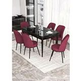 Canisa Kor Serisi 6 Sandalye Bordo Beyaz Mermer Desen 70x114 Açılabilir Mutfak Masa Takımı