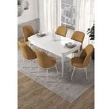 Canisa Kor Serisi 6 Sandalye Cappucino Beyaz Masa 70x114 Açılabilir Mutfak Masa Takımı