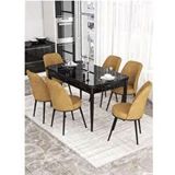 Canisa Kor Serisi 6 Sandalye Cappucino Beyaz Mermer Desen 70x114 Açılabilir Mutfak Masa Takımı