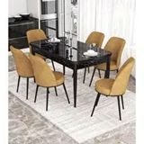 Canisa Kor Serisi 6 Sandalye Cappucino Siyah Mermer Desen 70x114 Açılabilir Mutfak Masa Takımı