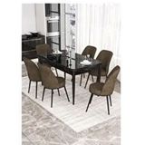 Canisa Kor Serisi 6 Sandalye Kahverengi Siyah Mermer Desen 70x114 Açılabilir Mutfak Masa Takımı
