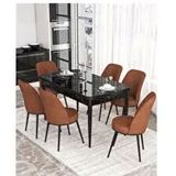 Canisa Kor Serisi 6 Sandalye Kiremit Beyaz Mermer Desen 70x114 Açılabilir Mutfak Masa Takımı
