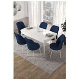 Canisa Kor Serisi 6 Sandalye Lacivert Beyaz Masa 70x114 Açılabilir Mutfak Masa Takımı