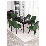 Canisa Kor Serisi 6 Sandalye Su Yeşili Beyaz Mermer Desen 70x114 Açılabilir Mutfak Masa Takımı