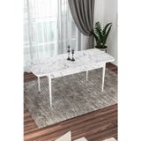 Canisa Kor Serisi 70x114 Açılabilir Beyaz Mermer Desenli Mutfak Masası