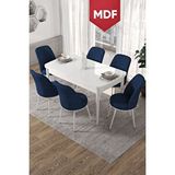 Canisa Kor Serisi, 70x114 Açılabilir Mdf Beyaz Yemek Masası Takımı,6 Lacivert Sandalye