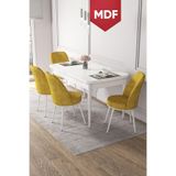 Canisa Kor Serisi 70x114 cm Açılabilir MDF Mutfak Masası Takımı, Beyaz Masa, 4 Hardal Sarısı Sandalye 02-KOR01BYZ04