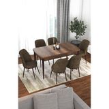 Canisa Kor Serisi 70x114 cm Açılabilir Mutfak Masası Takımı, Barok Desen, Kahverengi Sandalyeler, 6 Kişilik