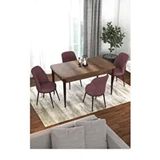 Canisa Kor Serisi Barok Ahşap Desen 70x114 cm Açılabilir 4 Sandalye Gül Kurusu Mutfak Masası Takımı