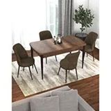Canisa Kor Serisi Barok Ahşap Desen 70x114 cm Açılabilir 4 Sandalye Kahverengi Mutfak Masası Takımı