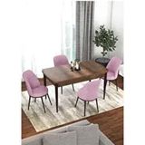 Canisa Kor Serisi Barok Ahşap Desen 70x114 cm Açılabilir 4 Sandalye Pembe Mutfak Masası Takımı