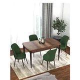 Canisa Kor Serisi Barok Ahşap Desen 70x114 cm Açılabilir 4 Sandalye Su Yeşili Mutfak Masası Takımı