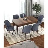 Canisa Kor Serisi Barok Ahşap Desen 70x114 cm Açılabilir 6 Sandalye Füme Mutfak Masası Takımı