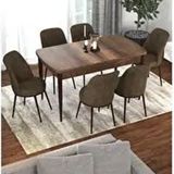 Canisa Kor Serisi Barok Ahşap Desen 70x114 cm Açılabilir 6 Sandalye Kahverengi Mutfak Masası Takımı