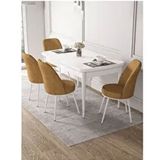 Canisa Kor Serisi Beyaz Masa 70x114 cm Açılabilir 4 Sandalye Cappucino Mutfak Masası Takımı