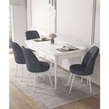 Canisa Kor Serisi Beyaz Masa 70x114 CM Açılabilir 4 Sandalye Füme Mutfak Masası Takımı