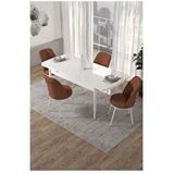 Canisa Kor Serisi Beyaz Masa 70x114 cm Açılabilir 4 Sandalye Kiremit Mutfak Masası Takımı