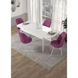 Canisa Kor Serisi Beyaz Masa 70x114 cm Açılabilir 4 Sandalye Mor Mutfak Masası Takımı
