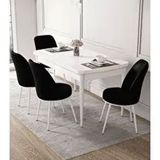 Canisa Kor Serisi Beyaz Masa 70x114 cm Açılabilir 4 Sandalye Siyah Mutfak Masası Takımı
