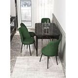 Canisa Kor Serisi Siyah Mermer Desen 70x114 cm Açılabilir 4 Sandalye Su Yeşili Mutfak Masası Takımı