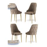 Canisa Krax Serisi Babyface Kumaş Yemek Odası Sandalyesi, Gold Metal Ayak, 4 Adet, Cappucino