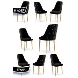 Canisa Krax Serisi Babyface Kumaş Yemek Odası Sandalyesi, Gold Metal Ayak, 8 Adet, Siyah