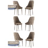 Canisa Krax Serisi Babyface Kumaş Yemek Odası Sandalyesi, Gümüş Metal Ayak, 6 Adet, Cappucino