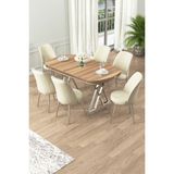 Canisa Lai Serisi 90 x 168 cm Lak Panel Hazar krom Ayak Masa Takımı ve 6 Krem Sandalye