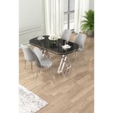 Canisa Lai Serisi 90x168 cm Lak Panel Sonata Masa, 4 Gri Sandalye, Krom Ayak