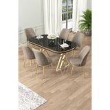Canisa Lai Serisi 90x168 cm Lak Panel Sonata Masa, Gold Ayak, 6 Cappucino Sandalye, Yemek Odası Takımı
