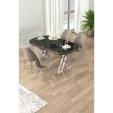 Canisa Lai Serisi 90x168 cm Lak Panel Sonata Masa ve 4 Cappucino Sandalye, Krom Kaplama Ayak