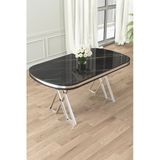 Canisa Lai Serisi 90X168 Lak Panel Sabit Siyah Mermer Desen Krom Ayak Masa