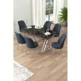 Canisa Lai Serisi 90x168 Lak Panel Sonata Krom Ayak Masa Takımı 6 Antrasit Sandalye