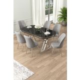 Canisa Lai Serisi 90x168 Lak Panel Sonata Krom Ayak Masa Takımı 6 Gri Sandalye