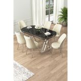 Canisa Lai Serisi 90x168 Lak Panel Sonata Krom Ayak Masa Takımı 6 Krem Sandalye