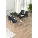 Canisa Lai Serisi 90X168 Lak Panel Sonata Masa Ve 4 Antrasit Sandalye Krom Kaplama Ayak