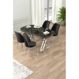Canisa Lai Serisi 90X168 Lak Panel Sonata Masa Ve 4 Siyah Sandalye Krom Kaplama Ayak