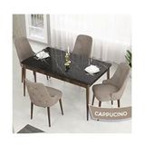 Canisa Lav Serisi 80x132 Siyah Mermer Desen Ceviz Ayak Masa Takımı ve Gold Halkalı 4 Adet Cappucino Sandalye