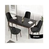 Canisa Lav Serisi 80x132 Siyah Mermer Desen Ceviz Ayak Masa Takımı ve Gold Halkalı 4 Adet Siyah Sandalye