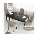 Canisa Lav Serisi 80x132 Siyah Mermer Desen Masa Takımı ve Gold Halkalı 4 Adet Cappucino Sandalye