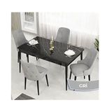 Canisa Lav Serisi 80x132 Siyah Mermer Desen Masa Takımı ve Gold Halkalı 4 Adet Gri Sandalye