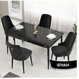 Canisa Lav Serisi 80x132 Siyah Mermer Desen Masa Takımı ve Gold Halkalı 4 Adet Siyah Sandalye