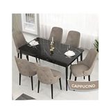 Canisa Lav Serisi 80x132 Siyah Mermer Desen Masa Takımı ve Gold Halkalı 6 Adet Cappucino Sandalye