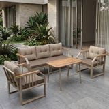 Canisa Lavin Serisi 1.sınıf 3+1+1 Bahçe Balkon Oturma Grubu Cappucino Metal Iskelet Cappucino Minderli Orta Sehpalı - Cappuccino