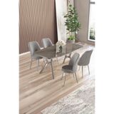 Canisa Lena Serisi 90x160 cm Antrasit Ironi Masa, Krom Ayaklar, 4 Gri Sandalye Takımı