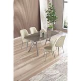 Canisa Lena Serisi 90x160 cm Antrasit İroni Masa, Krom Ayaklar, 4 Krem Sandalye Takımı